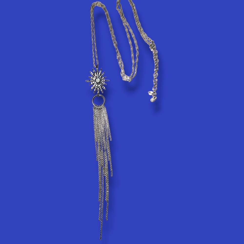 Vintage Y2K Lucky Brand Starburst Fringe Necklace Silver Tone